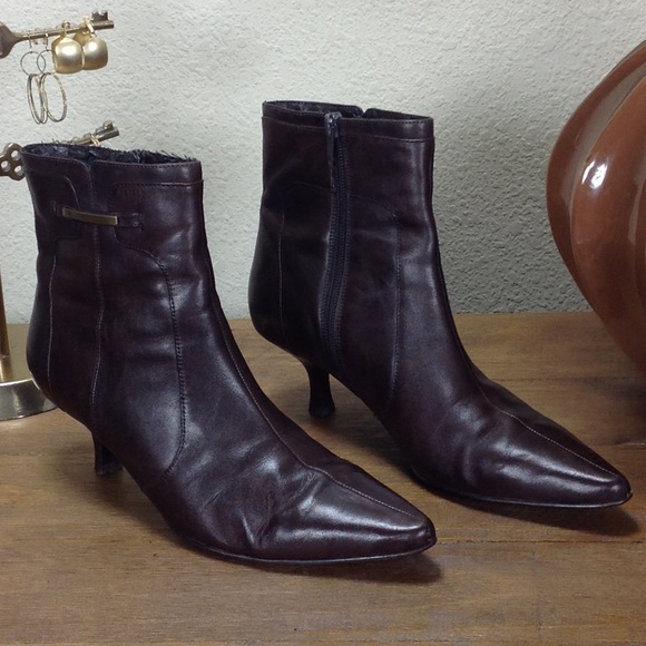 Franco Fortini Shoes - Franco Fortini Brown Leather Kitten Heel Boots